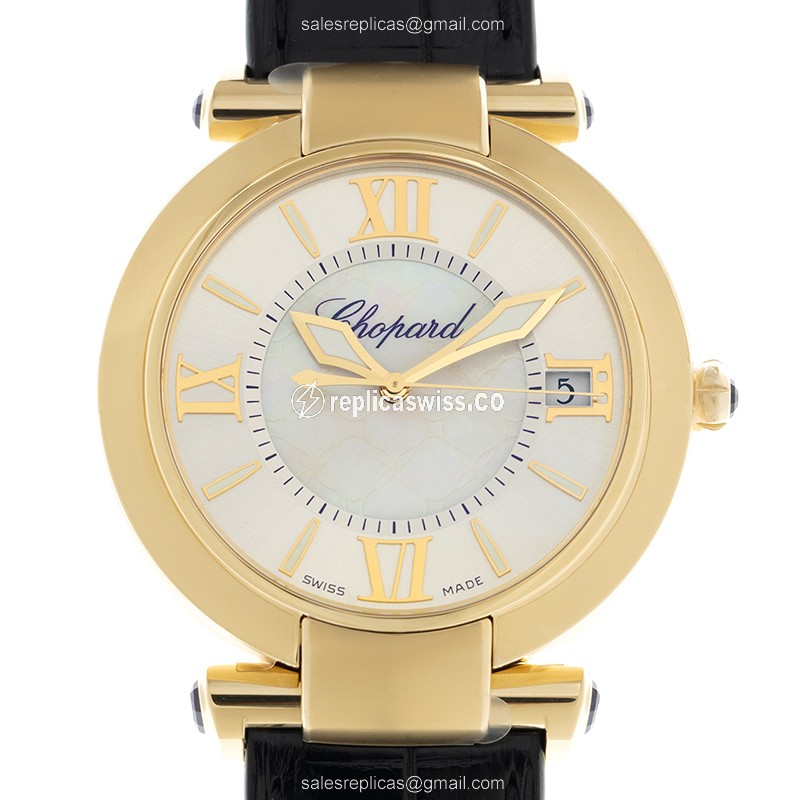 Chopard Imperiale 384241-0001 Replica - Auto - 18kt Yellow Gold - White Dial - Black Leather Strap